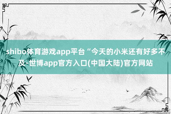 shibo体育游戏app平台“今天的小米还有好多不及-世博app官方入口(中国大陆)官方网站